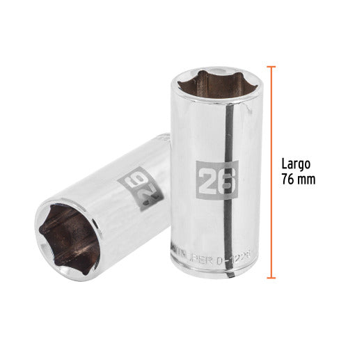 Dado Largo de 26mm, 6 Puntas, Cuadro de 1/2" | Herramienta Profesional