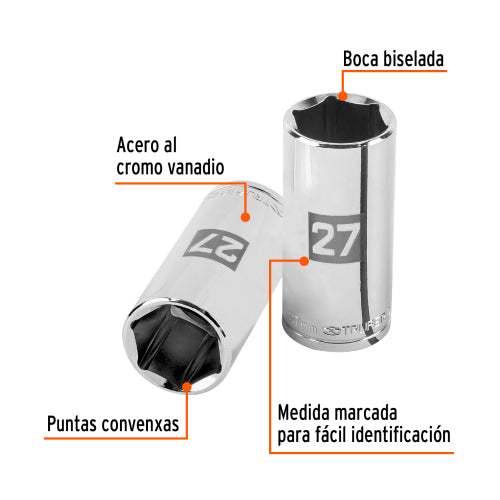 Dado Largo 27mm 6 Puntas 1/2 - Herramienta Profesional