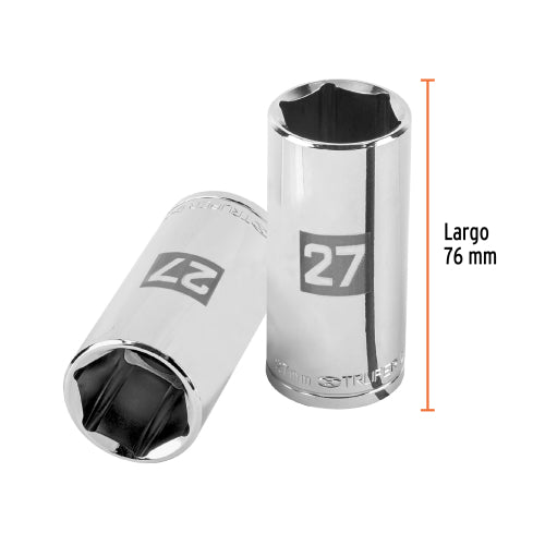 Dado Largo 27mm 6 Puntas 1/2 - Herramienta Profesional