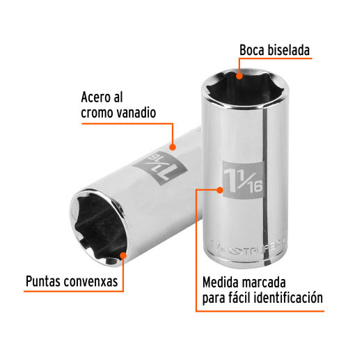 Dado Largo 1 1/16" 6 Puntas Calidad Profesional