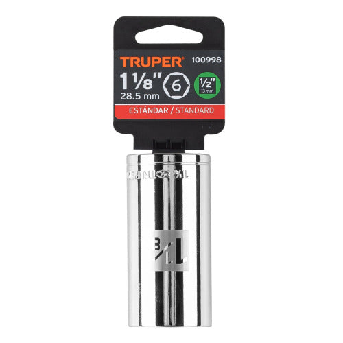 Dado Largo 1-1/8" 6 Puntas, Cuadro de 1/2" - Herramienta Profesional