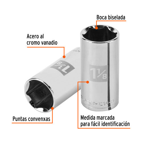 Dado Largo 1-1/8" 6 Puntas, Cuadro de 1/2" - Herramienta Profesional