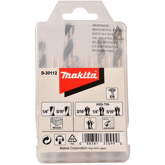 Juego de 5 Brocas para Metal y Madera - 3/16, 1/4, 5/16