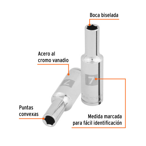 Dado Largo de 7mm 6 Puntas, Cuadrado 3/8" - Herramienta Resistente