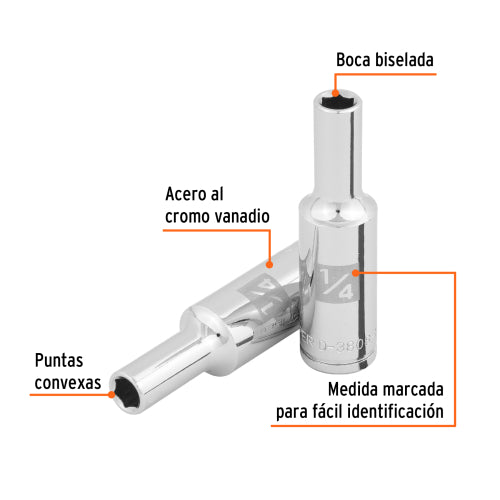 Dado Largo 1/4" 6 Puntas - Herramienta Profesional 3/8"