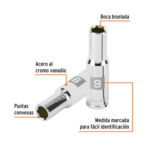 Dado Largo 9mm 6 Puntas Cuadrado 3/8" - Herramienta Profesional