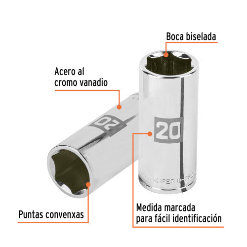 Dado Largo 20mm 6 Puntas 3/8" - Herramienta Profesional