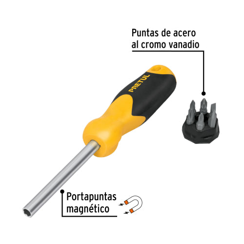 Desarmador con 6 Puntas Pretul – Acero Durable y Mango Seguro