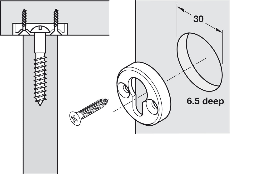 Placa Cabeza Sebo Acero 30mm - Häfele para Camas Abatibles