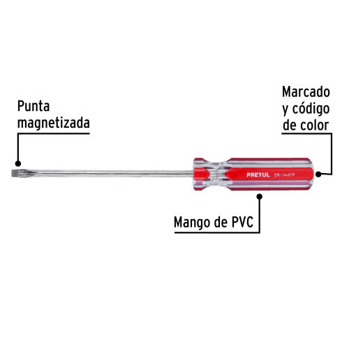 Desarmador Plano 1/4 x 6' Pretul - Mango PVC Antideslizante