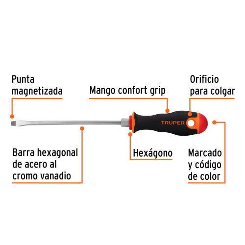 Desarmador Plano 3/16 X 6" - Herramienta Profesional Duradera