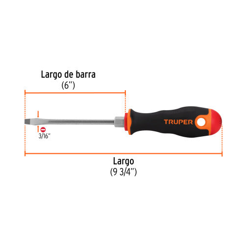 Desarmador Plano 3/16 X 6" - Herramienta Profesional Duradera
