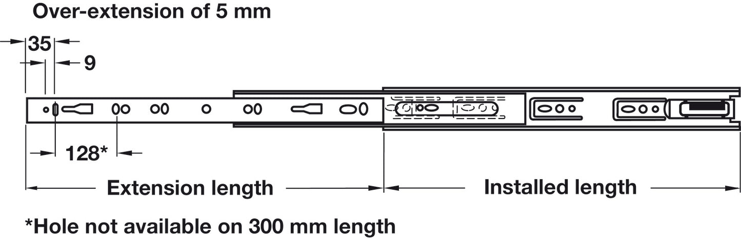 Corredera Accuride 3832 SC | 30 cm | 45 kg | Häfele