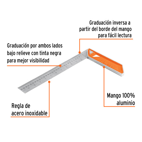 Escuadra de Acero Inoxidable 12" - Precisión y Durabilidad