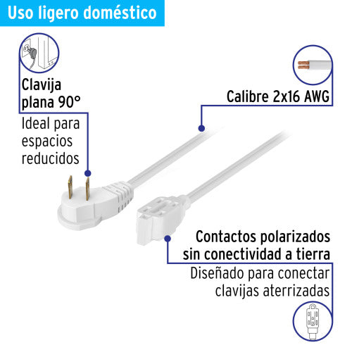 Extensión Eléctrica Voltec 8m Blanca, Ideal para Hogar