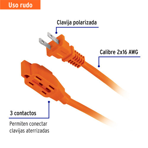Extensión Eléctrica Uso Rudo 10m Calibre 16 | Alta Durabilidad
