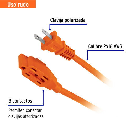 Cable Extensión 16 Gauge para Uso Rudo - 2 Metros