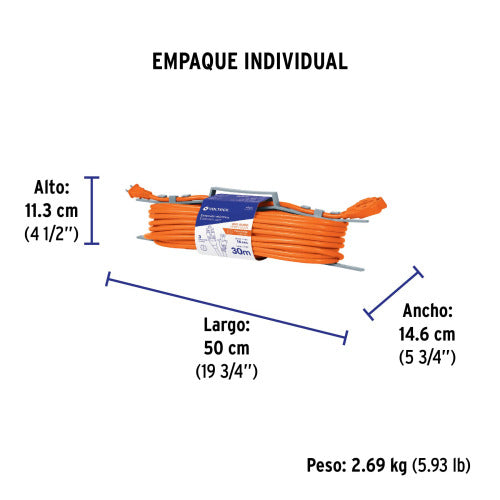 Extensión Eléctrica Uso Rudo 30m Calibre 16 - Alta Durabilidad