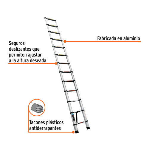 Escalera Telescópica 13 Peldaños, Soporto 175kg - Tipo II