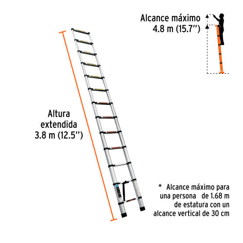 Escalera Telescópica 13 Peldaños, Soporto 175kg - Tipo II