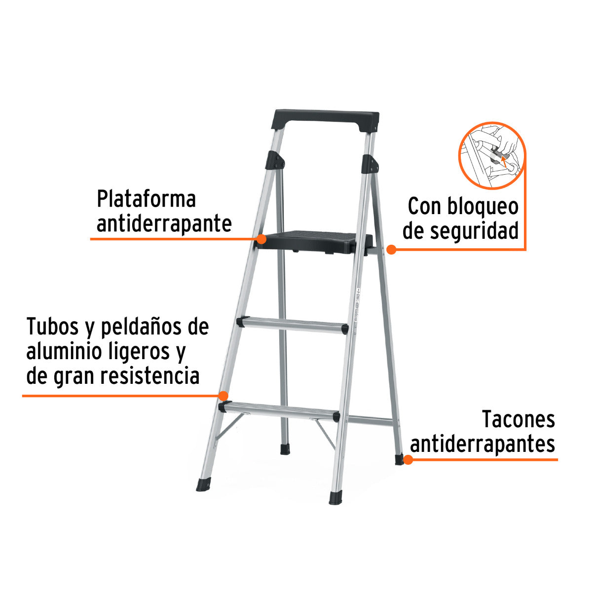 Escalera Tubular Plegable 3 Peldaños - Compacta y Segura