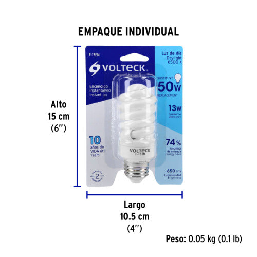 Foco Mini Espiral 13W - Luz Día Brillante y Económica