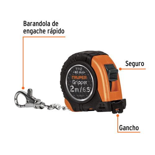 Flexómetro Gripper 2m FH-2: Carcasa Anti-Impacto y Nylon Duradero