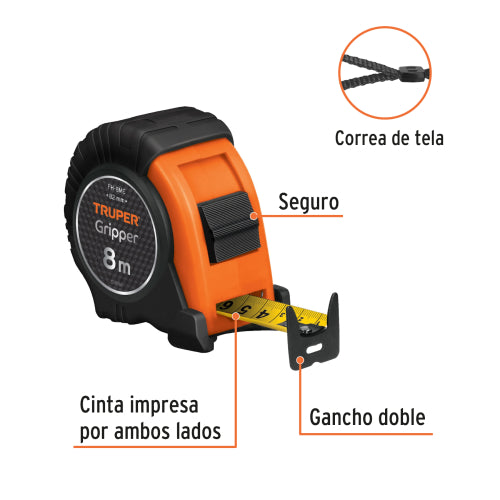 Flexometro Contra Impacto 8mt Grad. Metrica FH-8ME