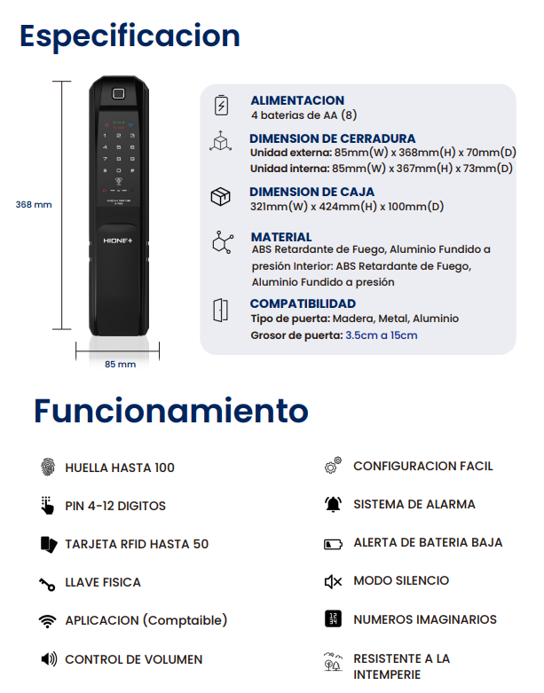 Cerraduría Digital con Huella H-7090SKK Negro