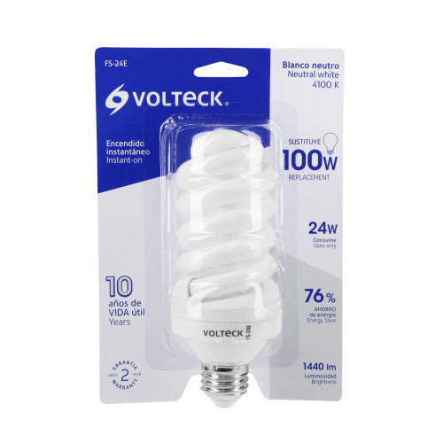 Foco Luz Cálida 24W Espiral Voltech - Ahorro Energético