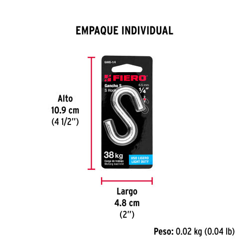 GANCHO S para Cable 1/4' - Organización Segura y Duradera