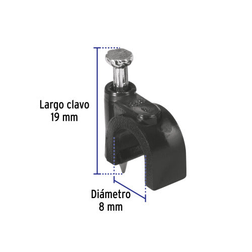 Grapa Curva 8mm Negra - Paquete de 20 Unidades | Alta Resistencia