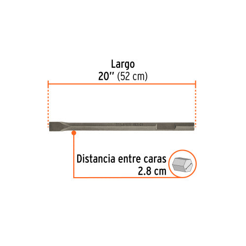 Cincel Plano Zanco Hexagonal 1-3/8" x 20" - Herramienta Profesional