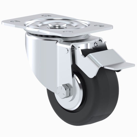 Rodaja Industrial 3ʺ con Freno de Pie y Placa Giratoria