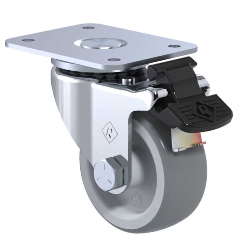 Rodaja 2" Giratoria con Freno Inoxidable y Rueda de Hule