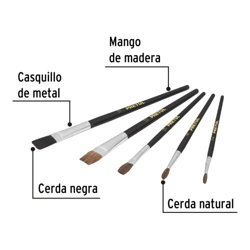 Pinceles Pretul JPIN-5P - Juego Profesional para Pintura