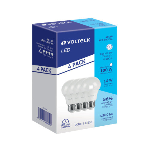 Pack 4 Lámparas LED A19 14W - Luz Día Brillante