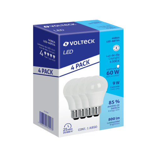 Kit de 4 Lámparas LED A19 9W E27 - Luz Natural