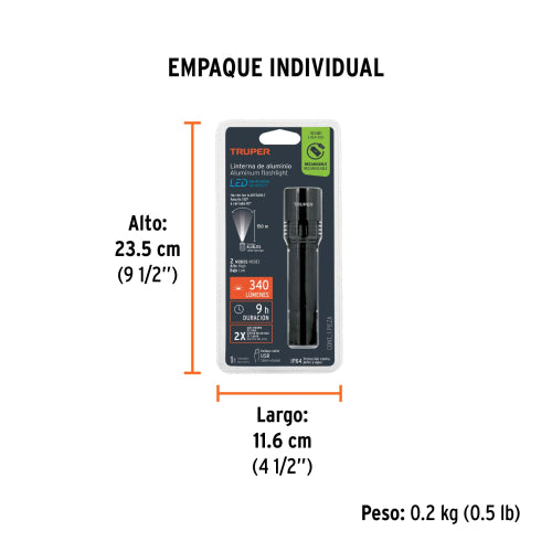 Linterna Recargable LED 130 Lúmenes - Aluminio Duradero