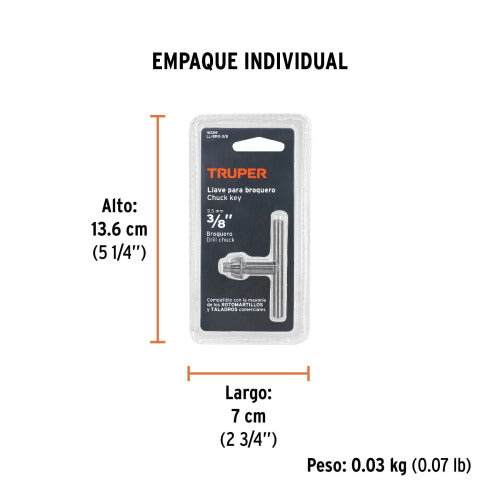 Llave Broquero 3/8" - Ideal para Taladros y Rotomartillos