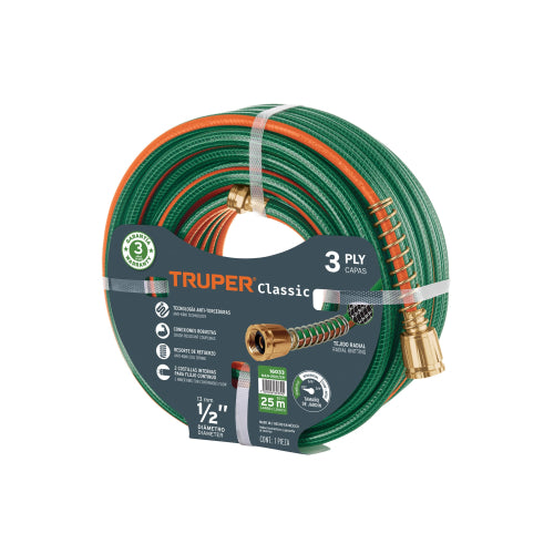 Manguera 1/2" Refuerzo 3 Capas, Conexiones Latón - 25M