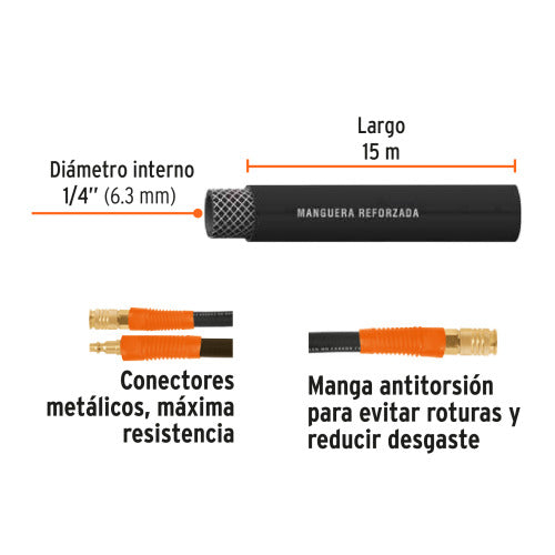Manguera Neumática 1/4" 15m - 300PSI | Alta Durabilidad