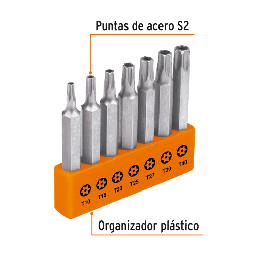 Juego 7 Puntas Torx Acero S2 - Incluye Porta Puntas