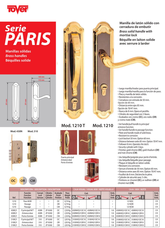 Cerraduras Paris J/M Oro - Seguridad y Estilo