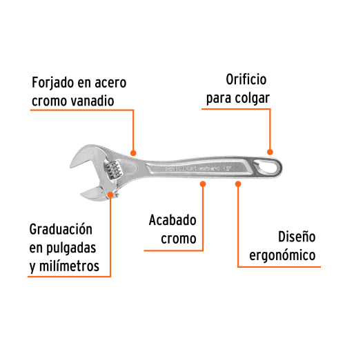 Llave Ajustable Cromo Vanadio 12" - Diseño Ergonómico