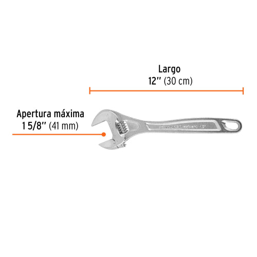 Llave Ajustable Cromo Vanadio 12" - Diseño Ergonómico