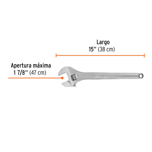 Llave Ajustable Cromada 15" Profesional - Durabilidad Y Precisión