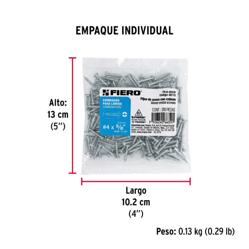 PIJAS PARA LAMINA #4 5/8" CAJA CON 200 PZAS