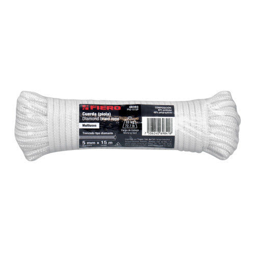 Piola de Poliéster Blanco, 5mm x 15m - Resistencia Duradera