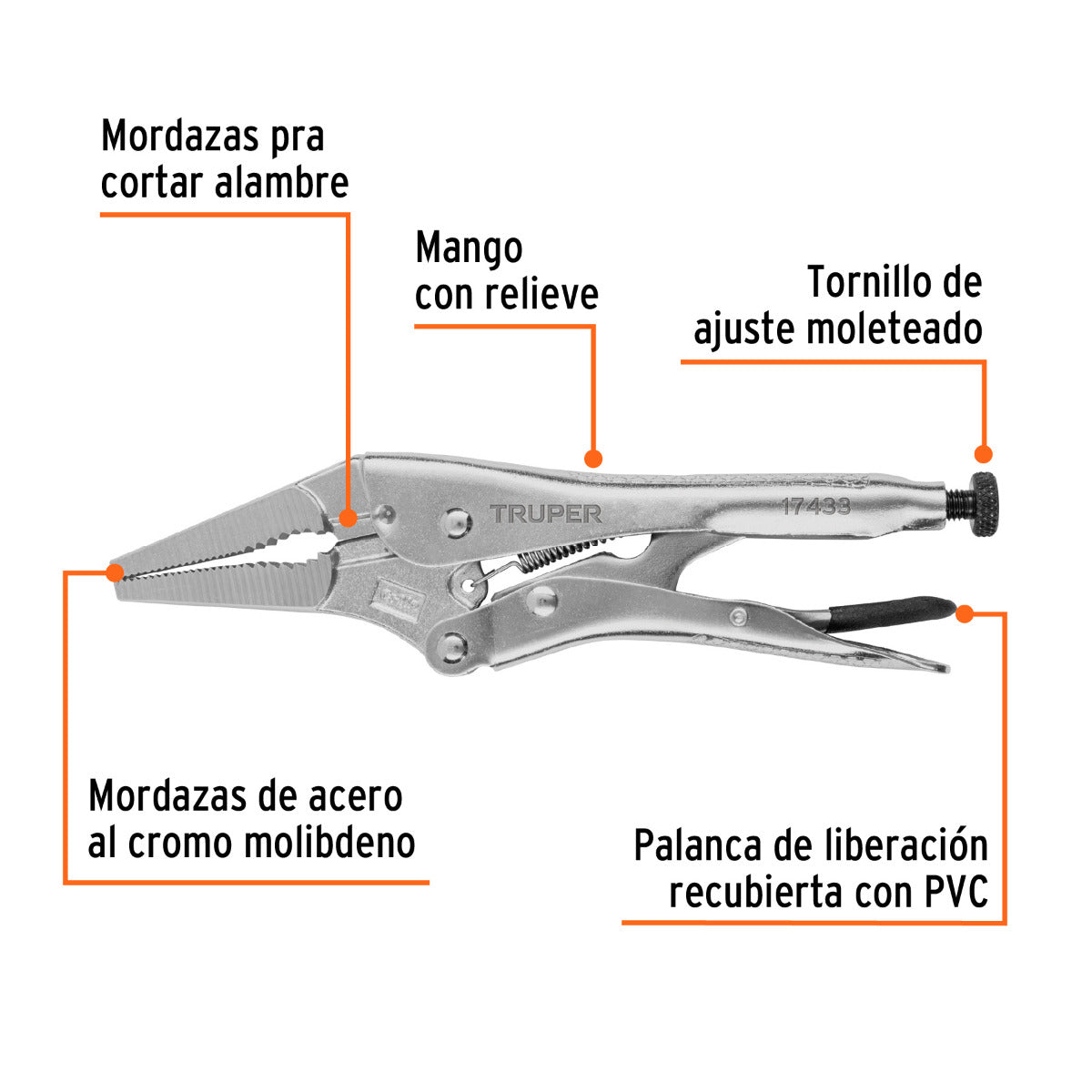 Pinza de presión 9", punta larga